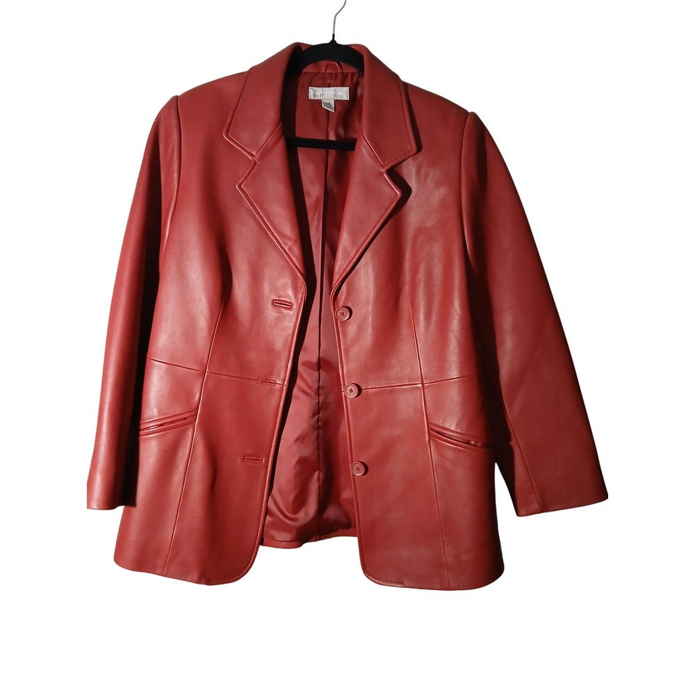 Nordstrom Genuine Lamb Leather Red Blazer Jacket Size M - Picture 3 of 11